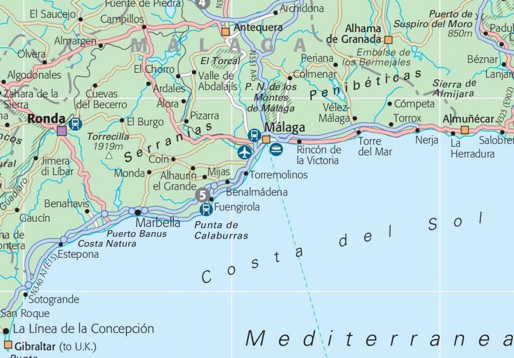 Map Of Costa Del Sol With Cities And Towns 1024x714 